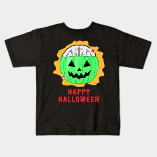 Spooky Zombie Halloween Pumpkin With Its Brain Out Kids T-Shirt